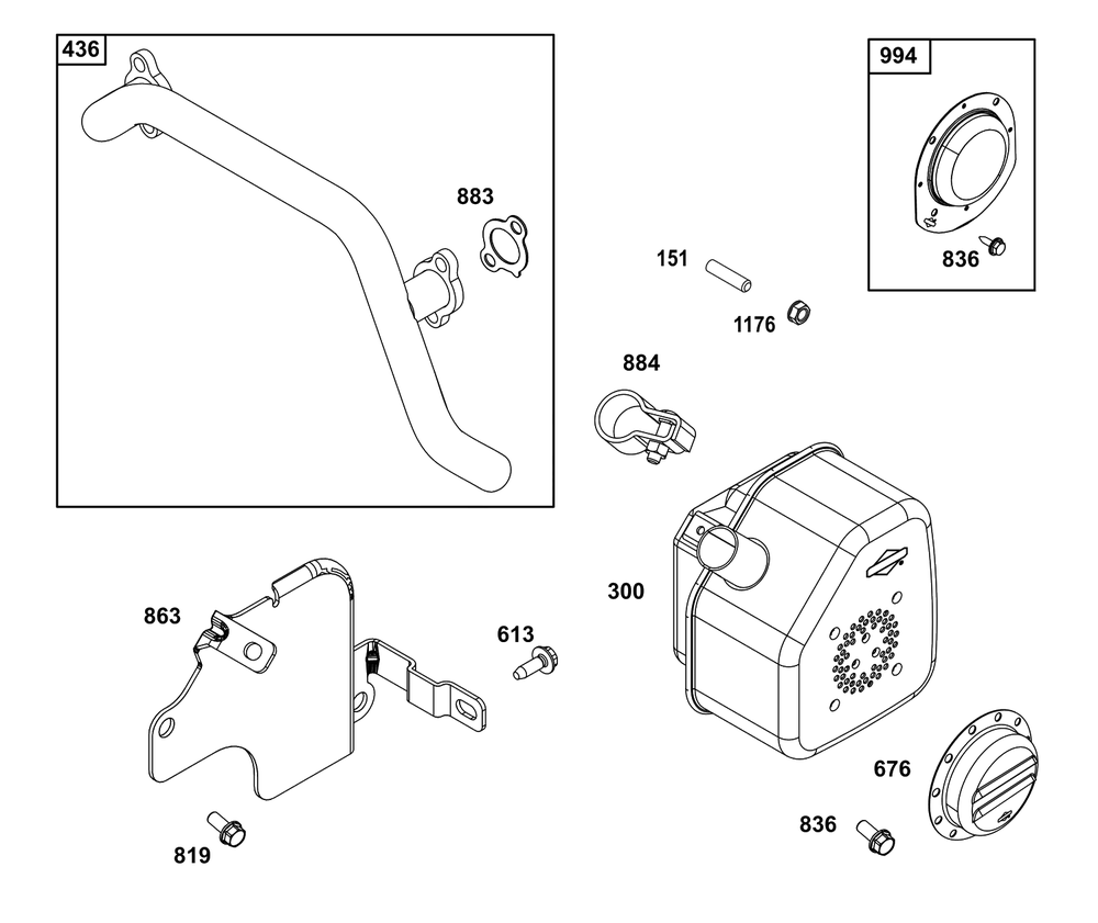 Exhaust Group Diagram and Parts List for 305446-0639-F1  Briggs and Stratton Engine